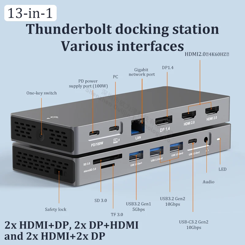 MST 허브 USB-C Gen2 10GBPS 데이터 Thunderbolt Dock 2x HDMI DP 4K 60HZ MacBook MateBook 노트북 용 노트북 액세서리 Dell Lenovo HP MagicBook ASUS Samsung MSI Huawei