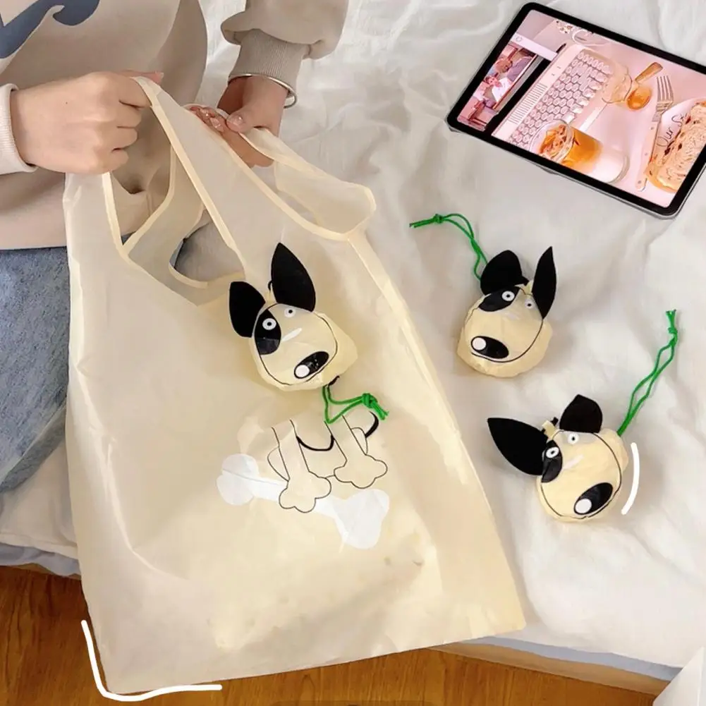 

Shopping Bag Wide Handle Large Opening Foldable Plastic Cute Dog Folding Portable Eco-friendly Handbag for Daily Life