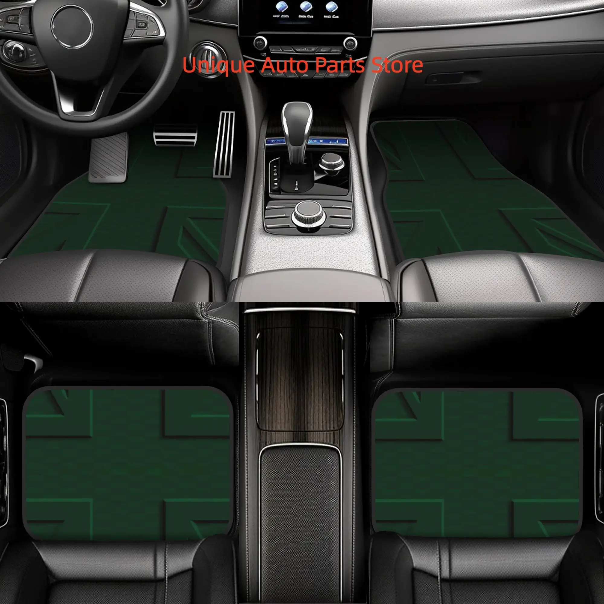 Set of 4 British Racing Green Union Jack Carbon Fiber Floor Mats for Mini Cooper, Made from Durable Polyester, Suitable for Vehi