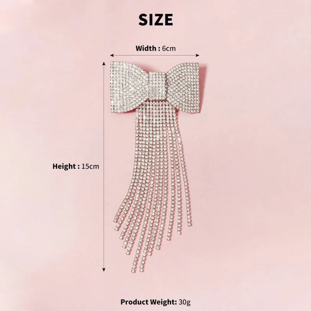 Nowa kokardka z kryształkami szpilka do włosów Temperament lekka luksusowa długa frędzel Rhinestone szpilka do włosów akcesoria do włosów dla kobiet — zdjęcie 6