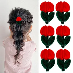 Oaoleer 2Pcs/set Velvet Tulip Hair Clips for Child Girls Red Flowers Hairpins Barrettes Hairgrips Kids Headwear Hair Accessories