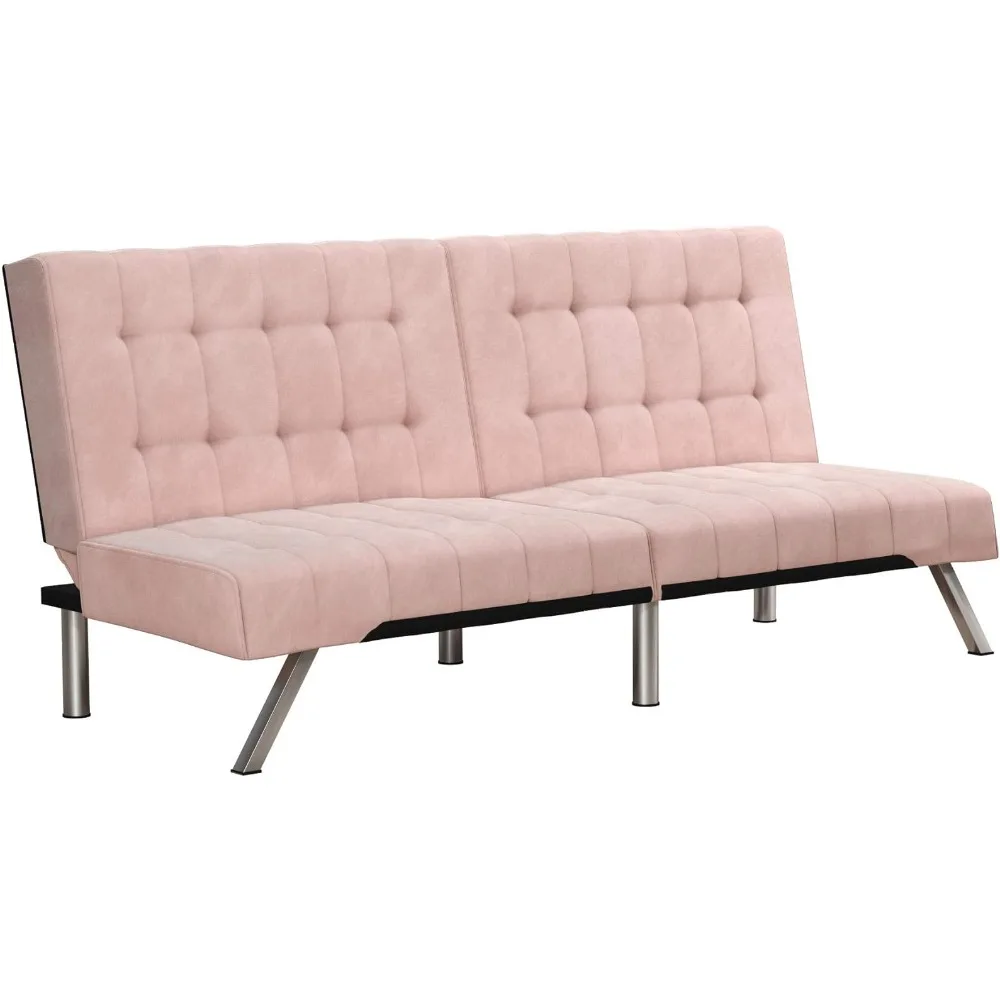 DHP Emily Futon With Chrome Legs, Pink Velvet