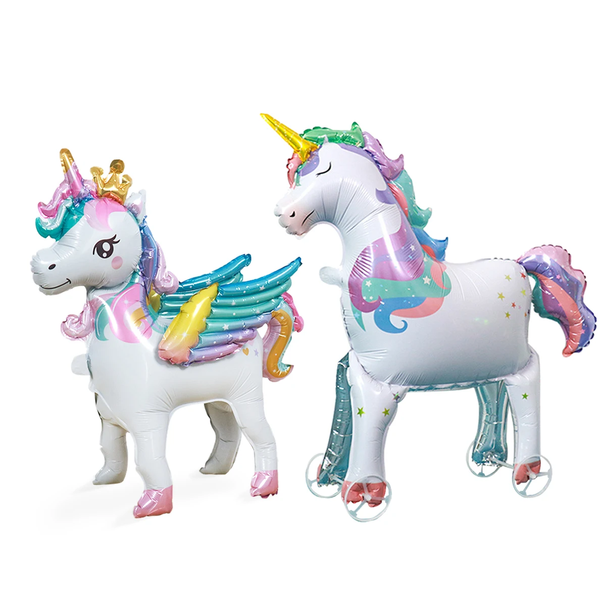 Regenbogen-Einhorn mit Flügeln und Rädern Stehender Ballon, Einhorn-Thema, Geburtstagsfeier, Mädchen-Geburtstagsdekoration – Detail 1