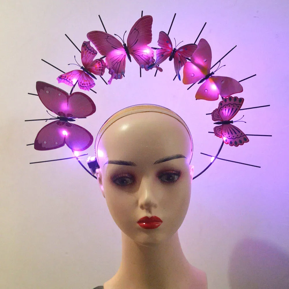 LED Light Up Flashing Goddess Halo Crown Butterfly Sunburst Spiked Headband Women's Costume   Hair Accessories Wedding Festival