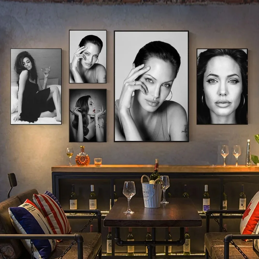 Vintage Black And White Angelina Jolie Smoking Drinking A Poster HD Posters Home Room Bar Cafe Decor Art Wall Painting Picture