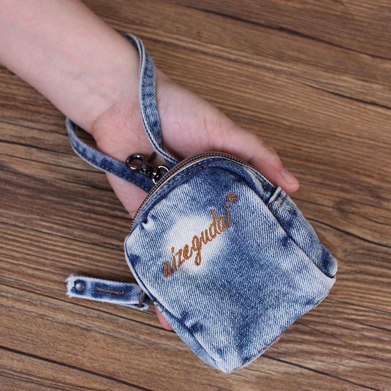 

Original Fashion Cute Denim Zipper Coin Purse Women's Simple Handheld Wallet Trendy Youth Polyester Square Shape