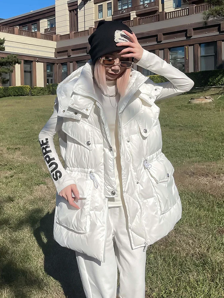 

Белый пуховый жилет, женский новый жилет Sle 2022, осень-зима, европейские товары, средней длины, верхняя одежда, жилет Dongda Gate