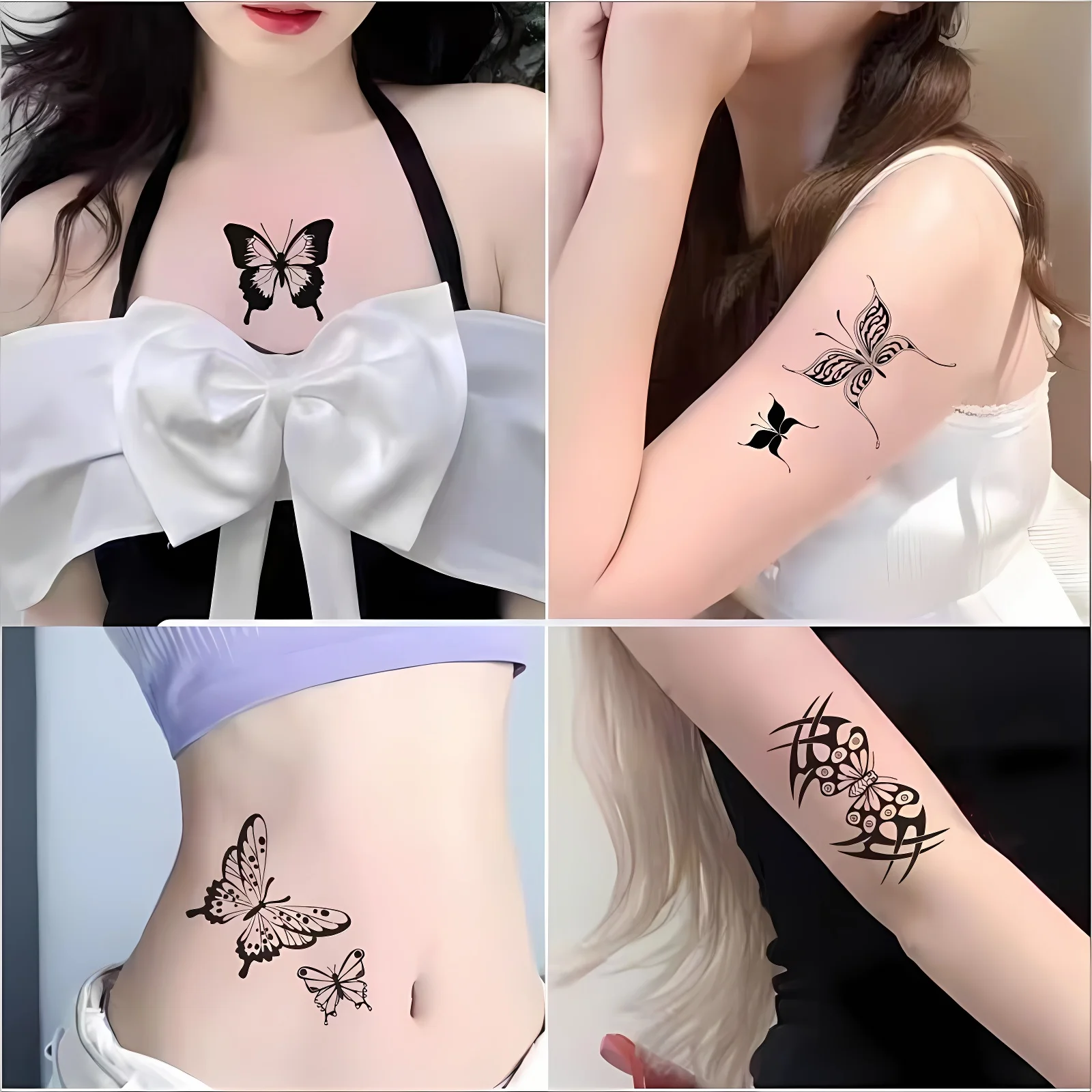 30pcs/set Small Butterfly Fake Tattoos for Women Girls Hand Wrist Chest Arm Ankle Temporary Tattoo Decal Waterproof Long Lasting