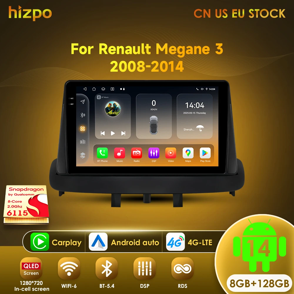 Hizpo Android GPS Car Radio For Renault Megane 3 2008 - 2014 Stereo Multimedia Video Player DSP CarPlay No 2din 2 Din DVD 6115
