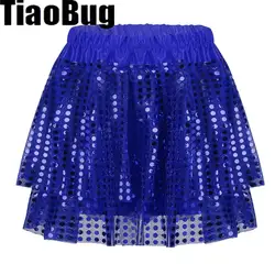Kids Girls Sequined Tutu Skirt Elastic Waistband Tiered Tutu Skirt for Latin Jazz Dancing Stage Performance