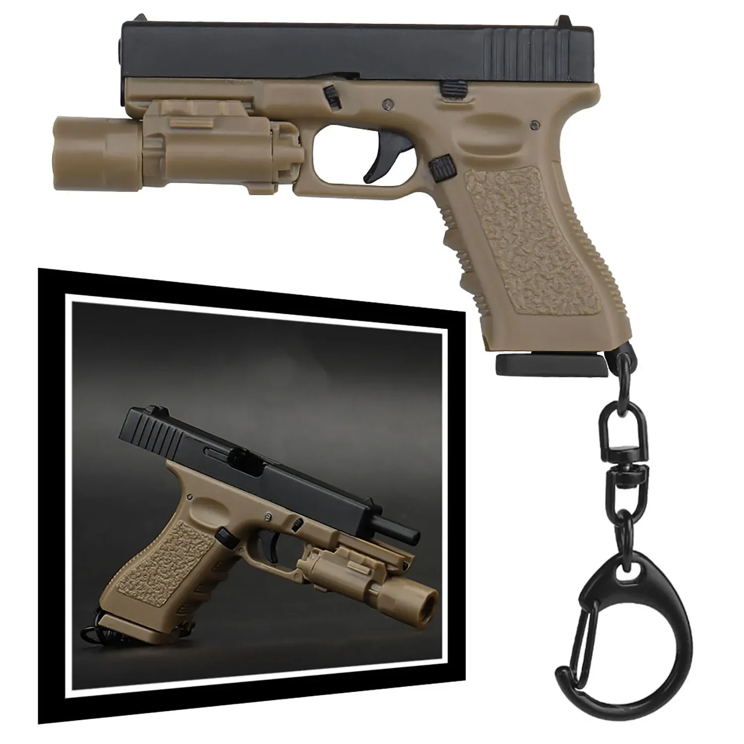 

G17 Mini Pistol Model Keychain Plastic 1:4 Gun Shape Weapon Keyring Portable Pistol Keyring with Flashlight Lever and Magazine