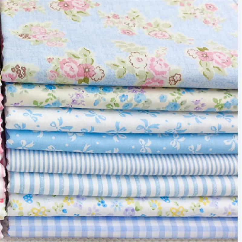 

8Pcs/Lot Blue Flowers Printed Cotton Fabric Sewing Material Patchwork Cloth DIY Quilting Needlwork Handmade Artcraft Handicraft