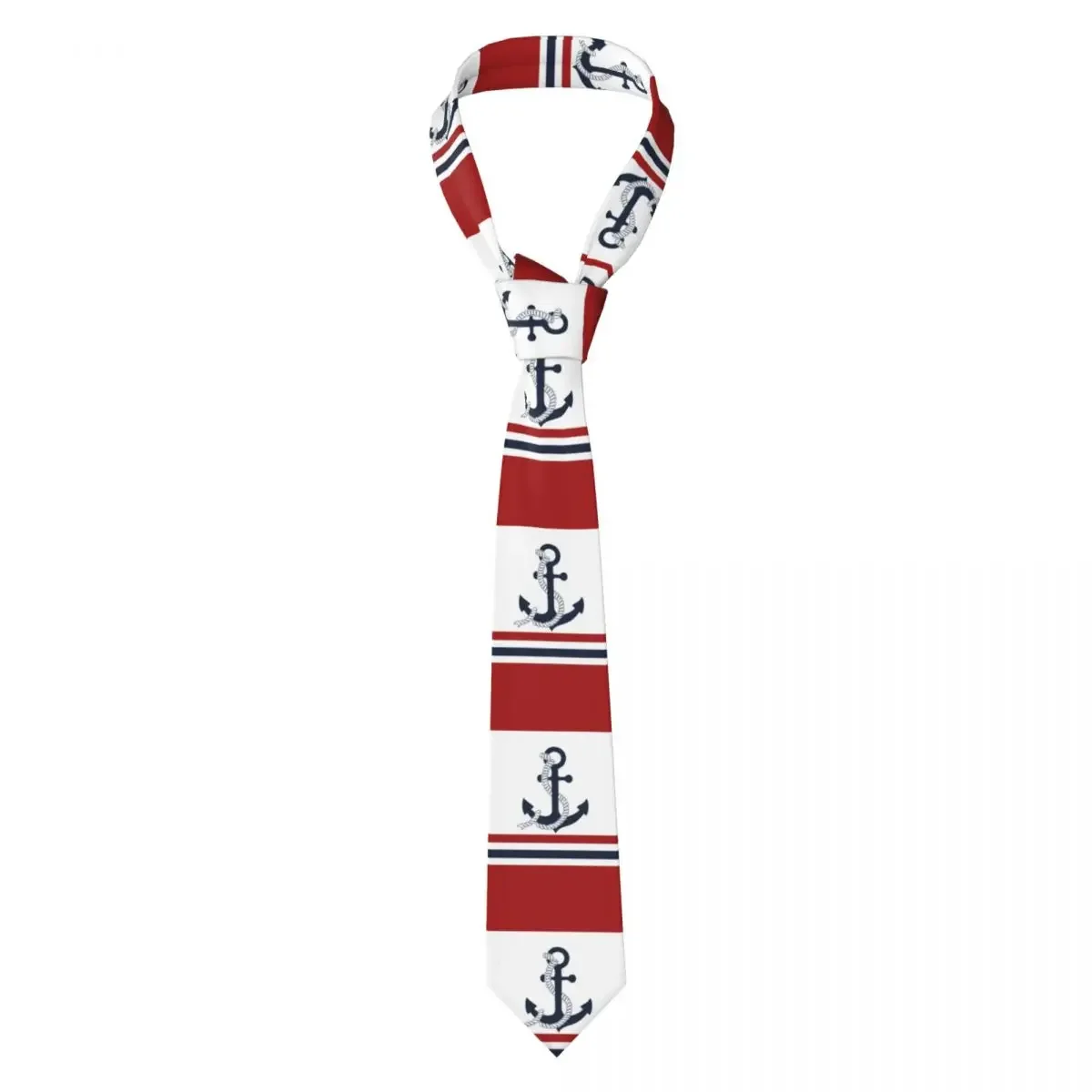 Custom Nautical Blue Anchors With Stripes Necktie Men Printed Necktie Sailing Sailor Four Seasons Tie Necktie For Birthday Gift