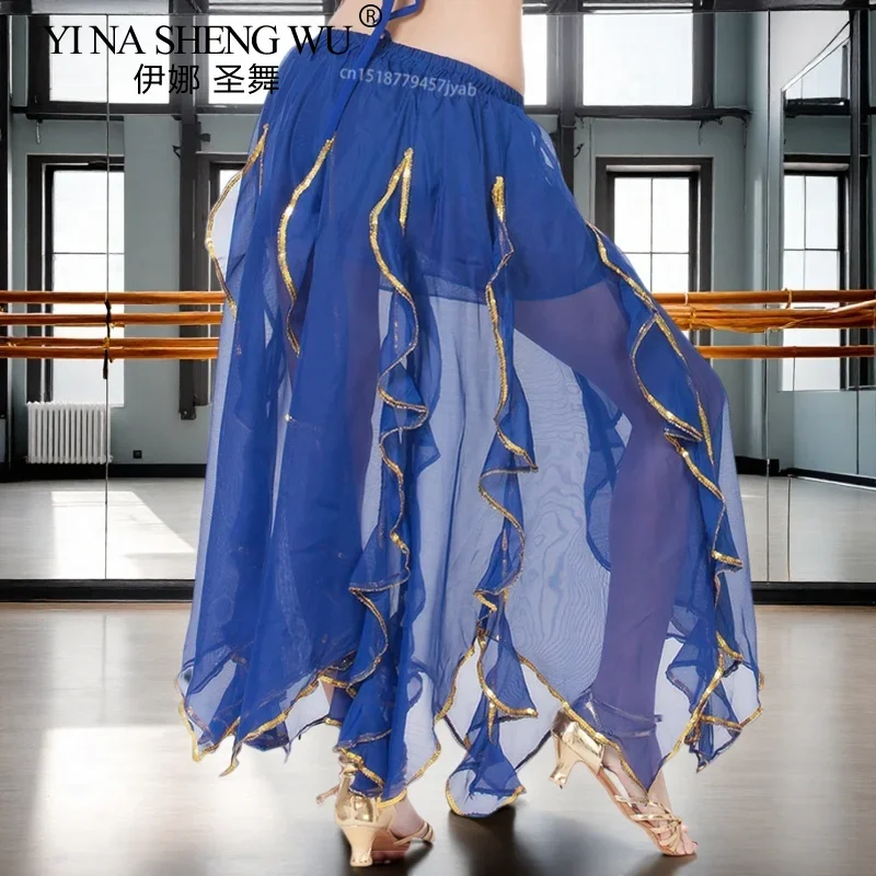 

Женская юбка для танца живота, шифоновая юбка для танца живота, одежда для выступлений на сцене, шифоновая большая распашная юбка, юбка для современного танца