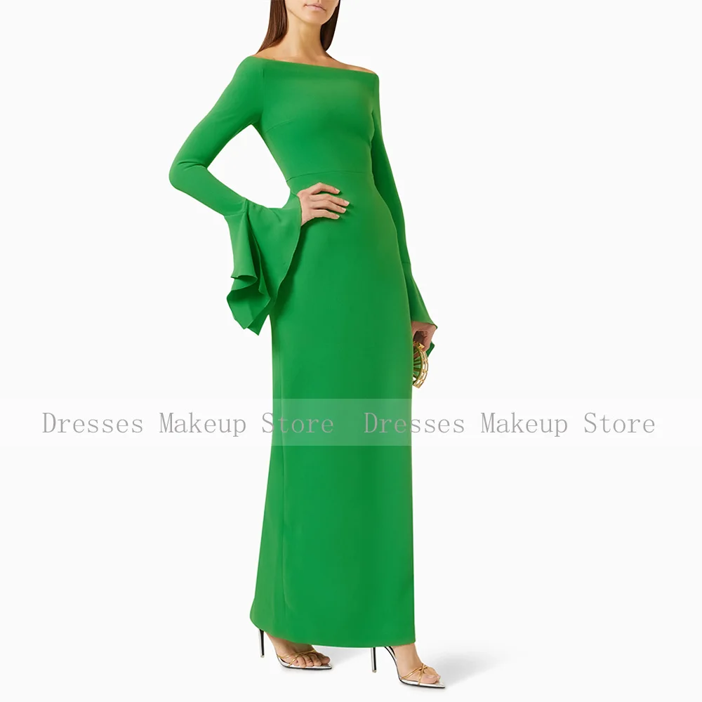 Elegant Wedding Party Dresses for Women Off the Shoulder Long Sleeves Formal Evening Gowns Green Column Dubai Evening Dress Maxi