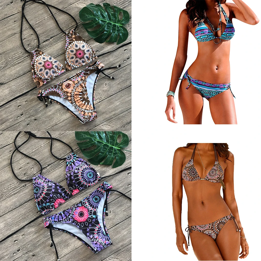 2 pièces femmes maillot de bain Sexy maillot de bain imprimé fronde soutien-gorge culotte ensemble plage Bikini séchage rapide élastique