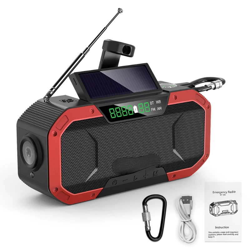 

Emergency Solar Hand Crank Radio 5000mAh Power Bank Charger Flash Light Outdoor Camping Survival Radio