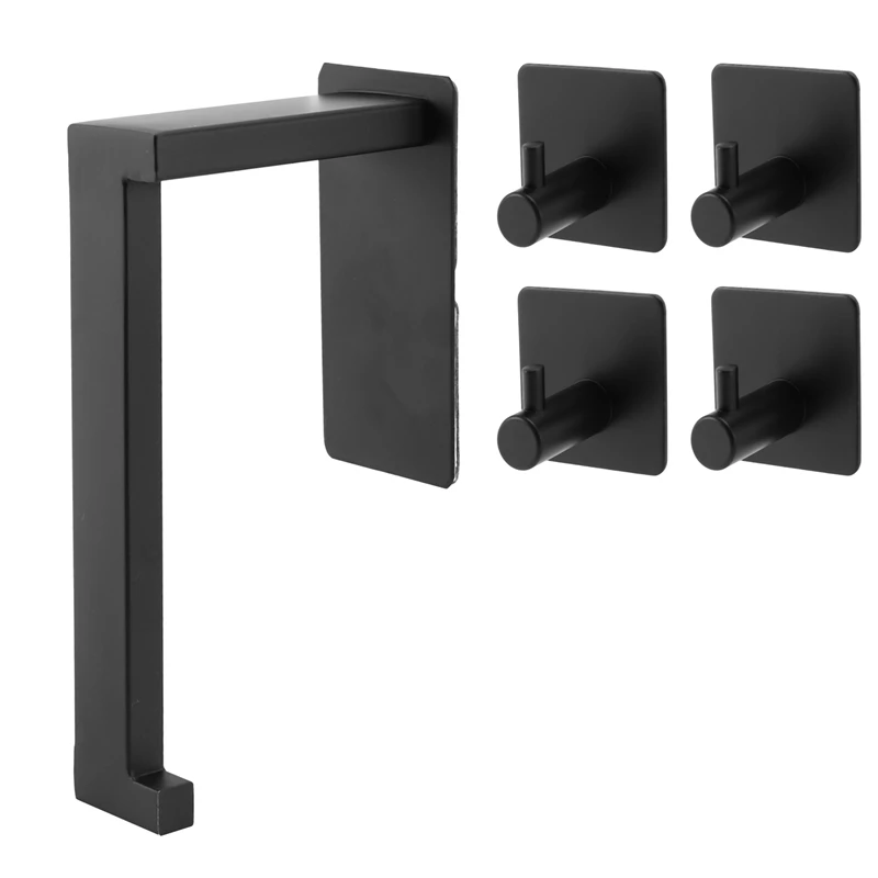 Soporte de papel higiénico autoadhesivo portarrollos de papel higiénico para baño cocina palo en montaje en pared negro mate