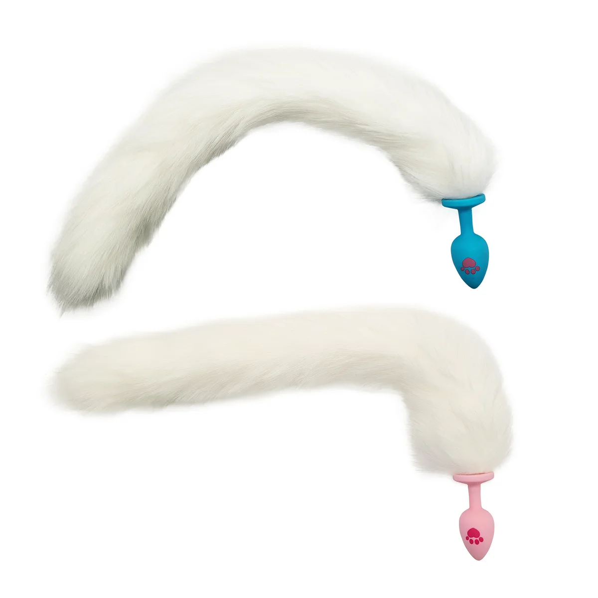 Long White Fox Tail Anal Plug Heart Paw Print Butt Plug Anus Dilator Trainer Sex Toy for Women Lesbian Role Play