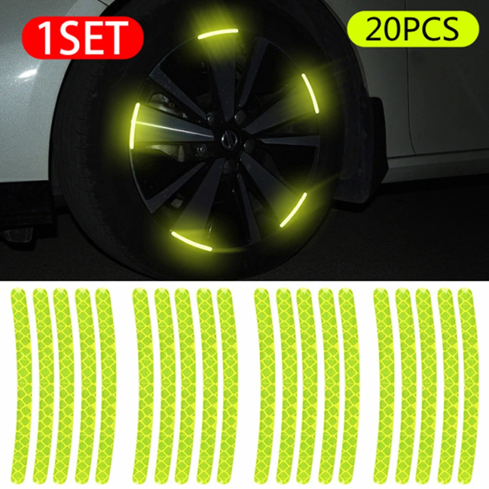 20pcs Car Wheel Hub Reflective Sticker 3d Stereo Tire Decorative Strips Night Warning Luminous Stickers