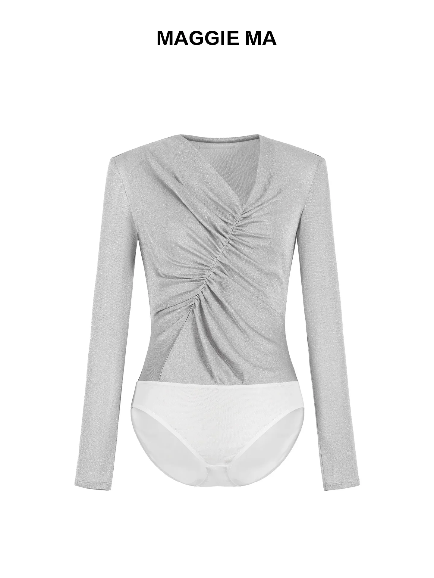 

Maggie Ma Slimming V-Neck Pleated One-Piece Top High Waist Short Pants Commute Style Women's Fashion Spring Collection