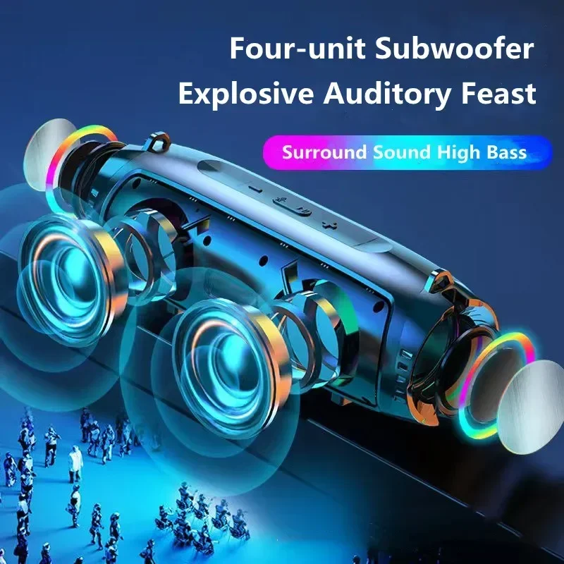 Alto-falante Bluetooth sem fio multifuncional, mini alto-falantes, portátil, caixa de som de alta potência, luz colorida RGB, subwoofer com rádio FM