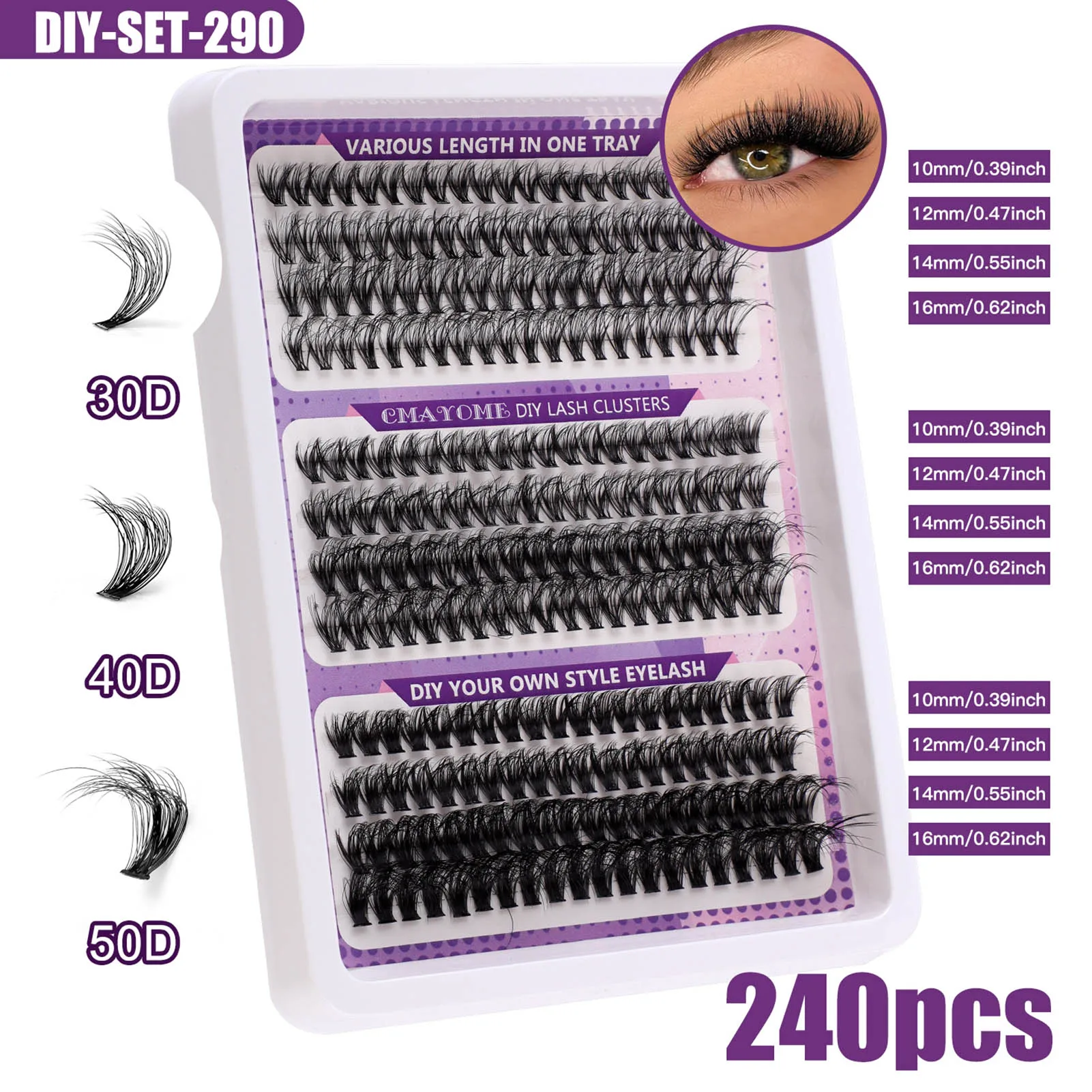 10-16mm DIY Lash Extension Kit D Curl Lange Individuele Wimpers voor Eye-Lifting Effect DIY Make-up Gebruik