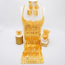 Luxurious jewelry long wide body jewelry set 24k gold-plated women's banquet wedding necklace set