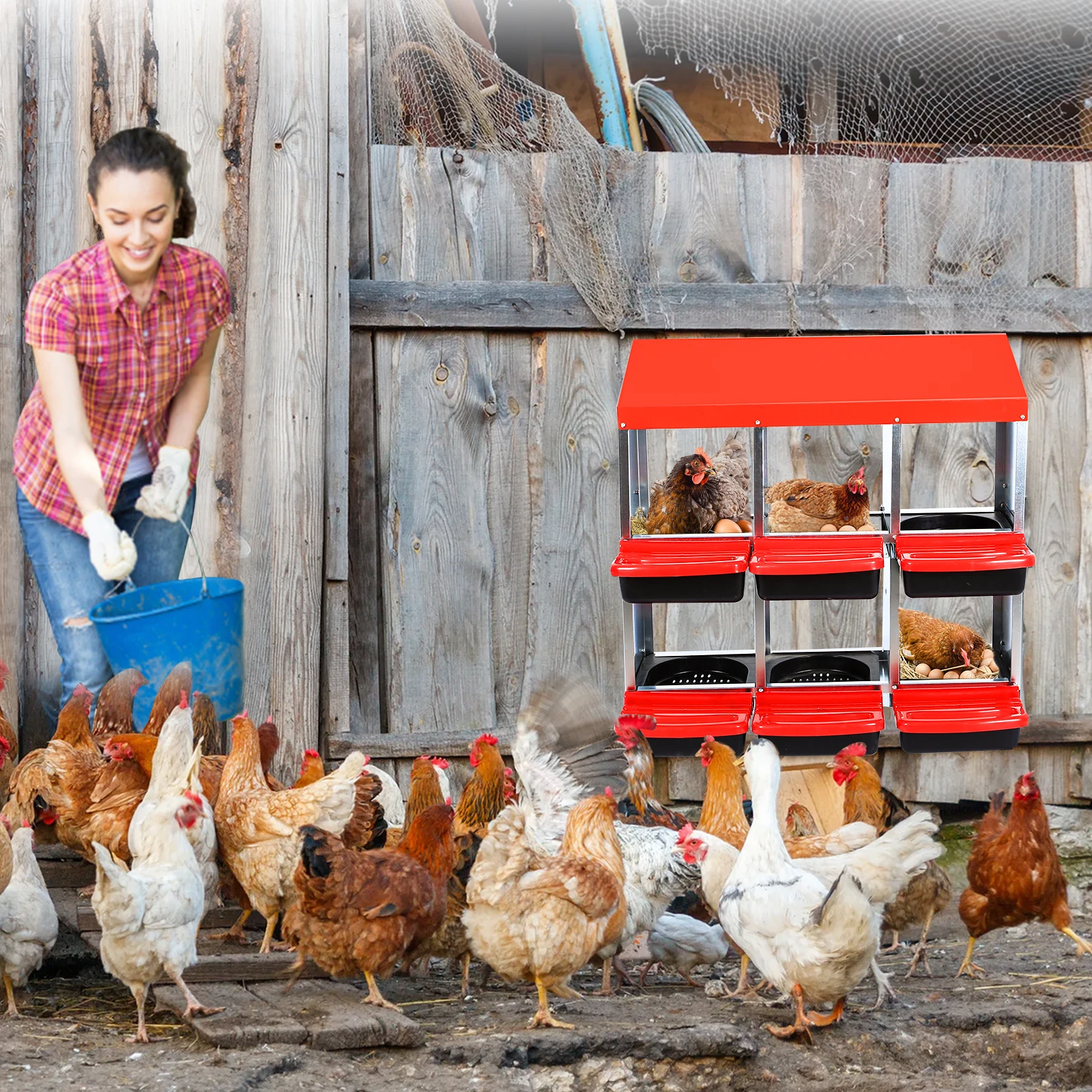 Nesting Boxes, 6 Hole Chicken Nesting Boxes for Laying Eggs, Heavy Duty Metal Nest Boxes for Chicken and Poultry to Collect Eggs