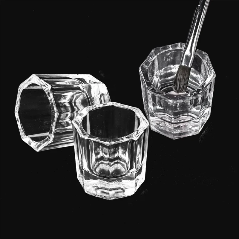 100Pcs Crystal Glass Clear Acrylic Small Octagonal Powder Liquid Nail Cup Dappen Dish Lid Bowl Cup Holder Equipment Nail Tools