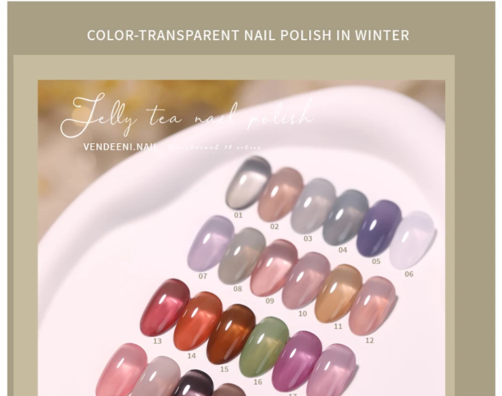 Vendeeni 30 Farben/Set Jelly Transparenter Gel-Nagellack UV Soak-Off Gel-Lack Nude Pink Hautfarben Gel-Lack mit Display – Detail 3