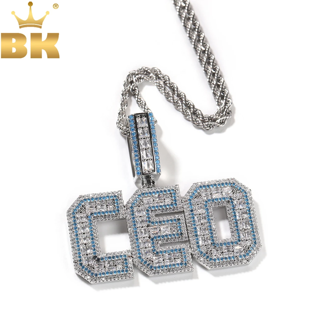 THE BLING KING Custom Bold Baguettecz Letters Pendant Iced Out Blue Pink Cubic Zirconia Name Necklace Hiphop Rapper Jewelry