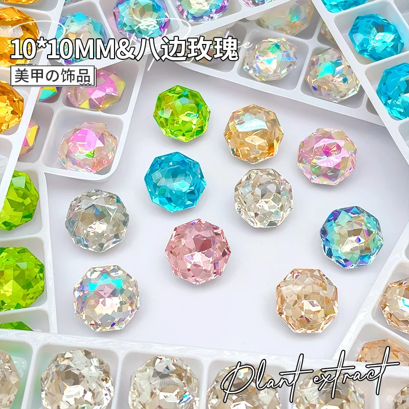

K9 Crystal 10mm Octagonal Rose diamonds Flower Facets Pointed bottomed Gems Used for earrings necklaces Nail Jewelry accessory