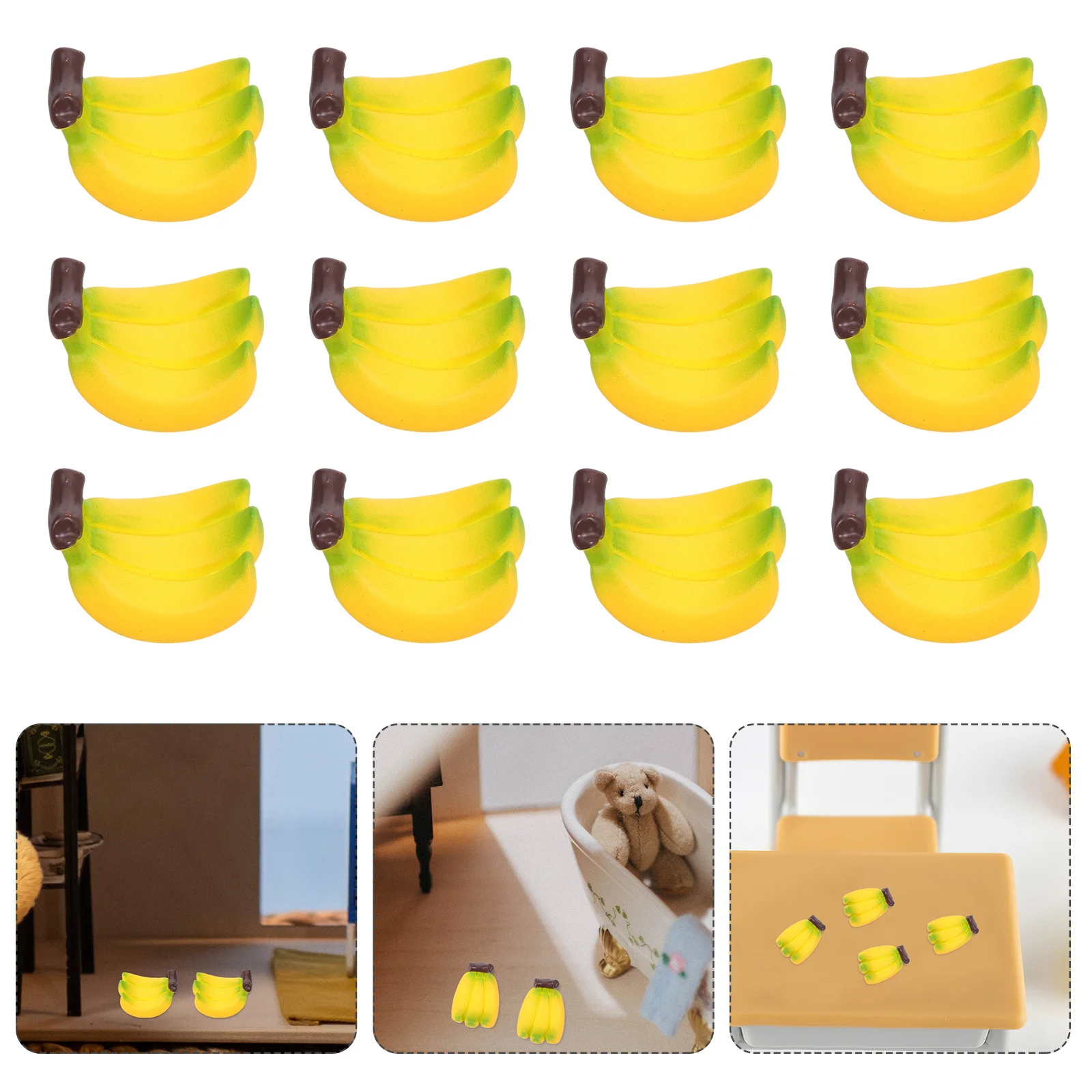 

24Pcs Miniature Artificial Bananas Yellow Color Decoration for Dollhouse Kitchen Party DIY Craft Fake Fruit Faux Food