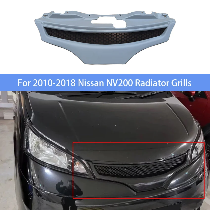 For 2010-2018 Nissan NV200 Car Front Bumper Grill Mask Radiator Grille Racing Grills Upgrade Gloss Black Quattro Honeycomb Mesh