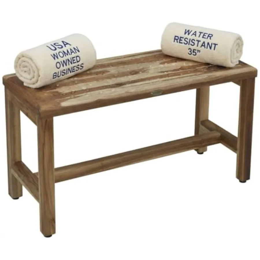 

35-дюймовая водонепроницаемая скамья-табурет из натурального тикового дерева для душа с безопасным хранением и организацией пространства для ванной комнаты