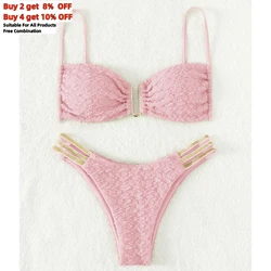 Set Bikini estivo colori rosa blu S-L costume da bagno in tessuto speciale costumi da bagno a due pezzi scollo a forma di U Beachwear