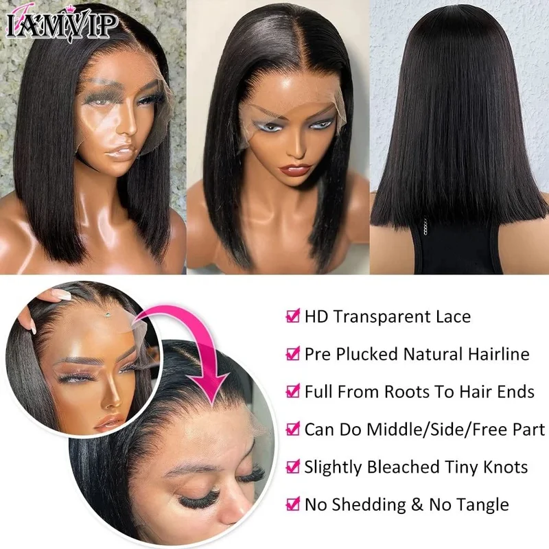 IAMVIP Short Bob Wig Bone Straight 200% Bob Wig Lace Front Human Hair Wigs For Women HD Lace Frontal Wig Glueless Wig Human Hair