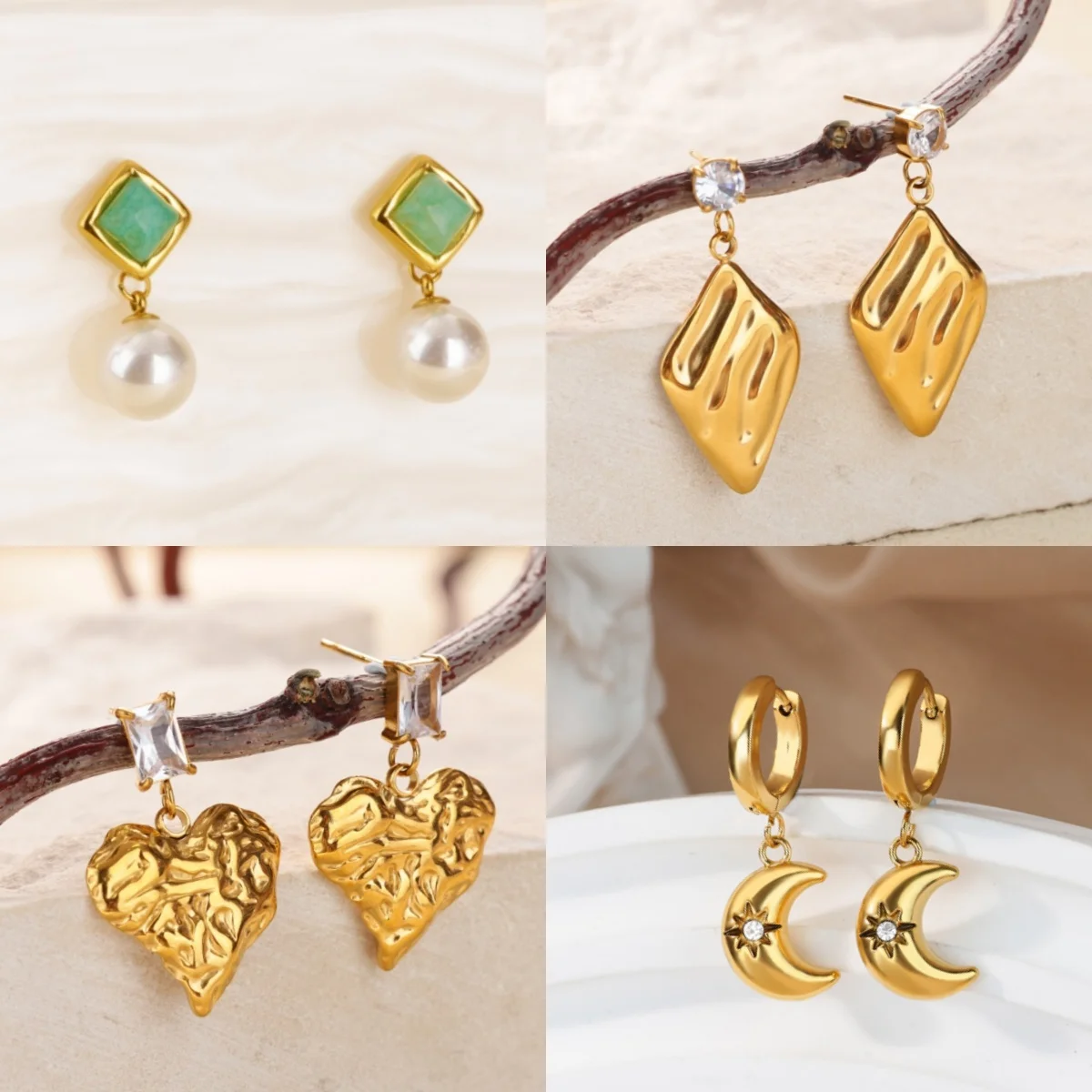 Retro-Ohrringe mit quadratischem Zirkonia für Damen, 18 Karat vergoldet, minimalistischer Herzschmuck, Ohrringe, Muttertagsgeschenk, kostenloser Versand