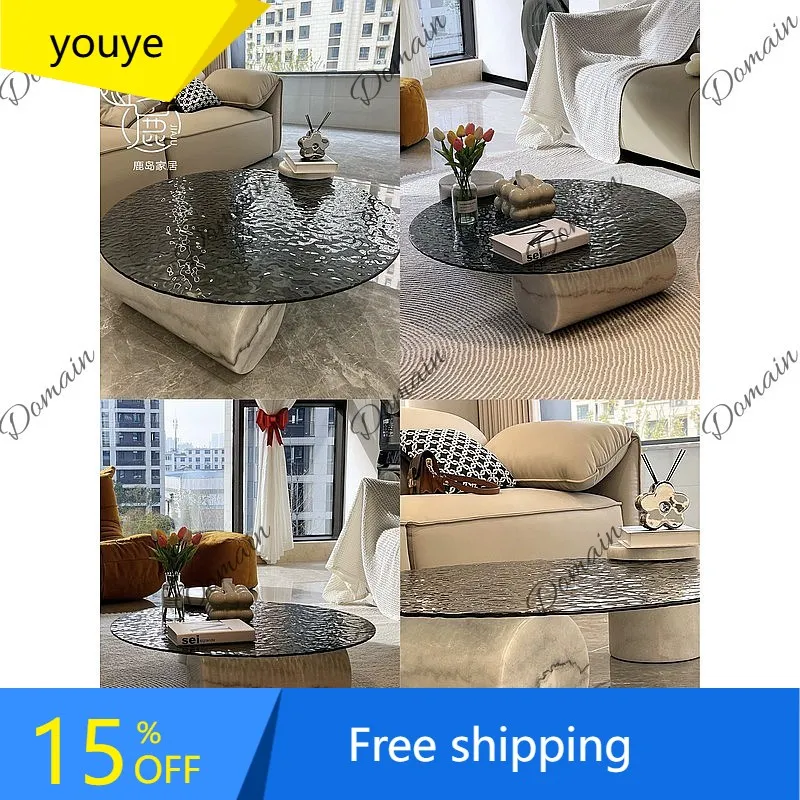 N80 Baxter Water Ripple Tempered Glass Coffee Table for Living Room Modern Minimalist Round Side Table