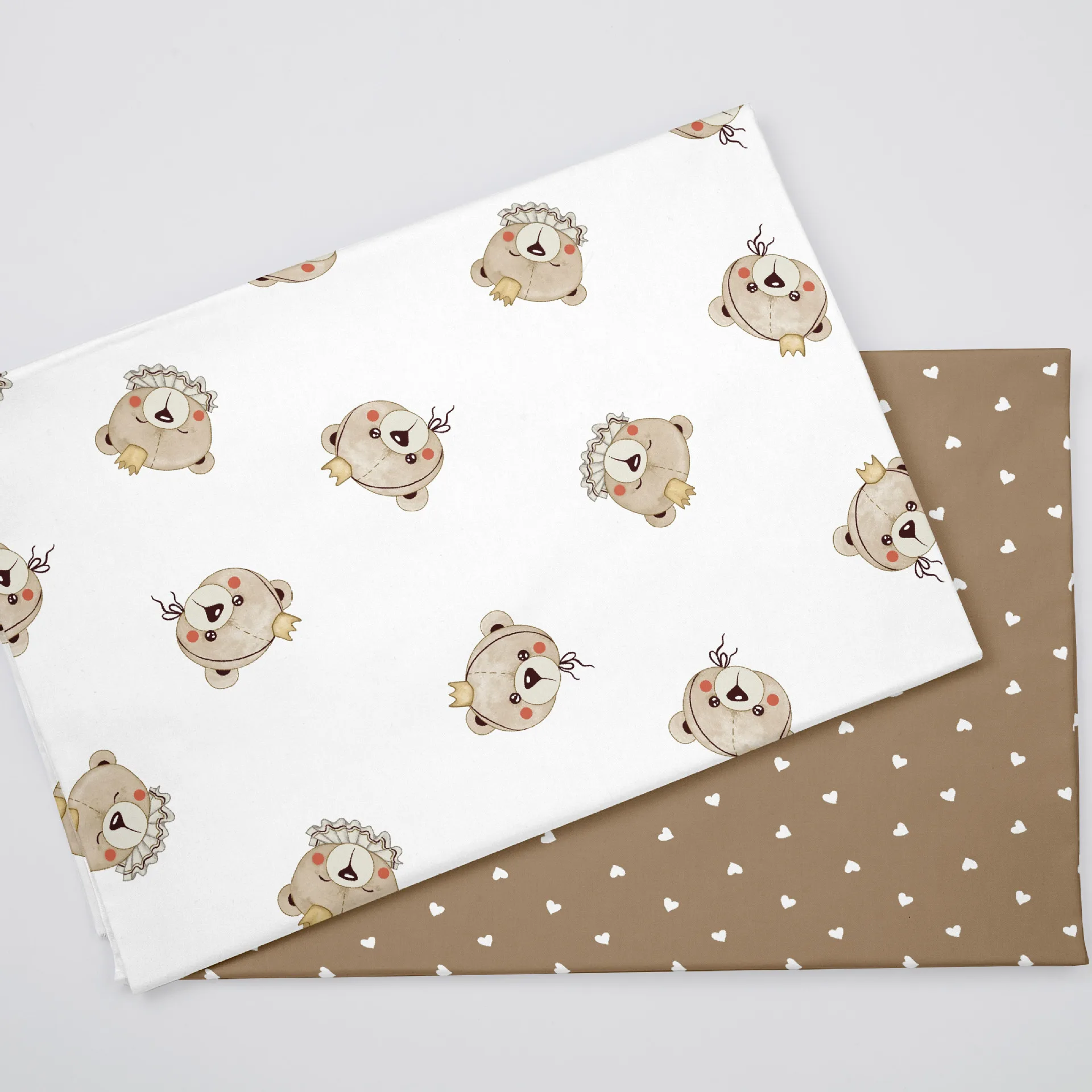 Tela de algodón con estampado de oso y corona de dibujos animados de 160x50cm, tela de retales DIY, Material hecho a mano, artesanía de costura, vestido de bebé acolchado, tejido