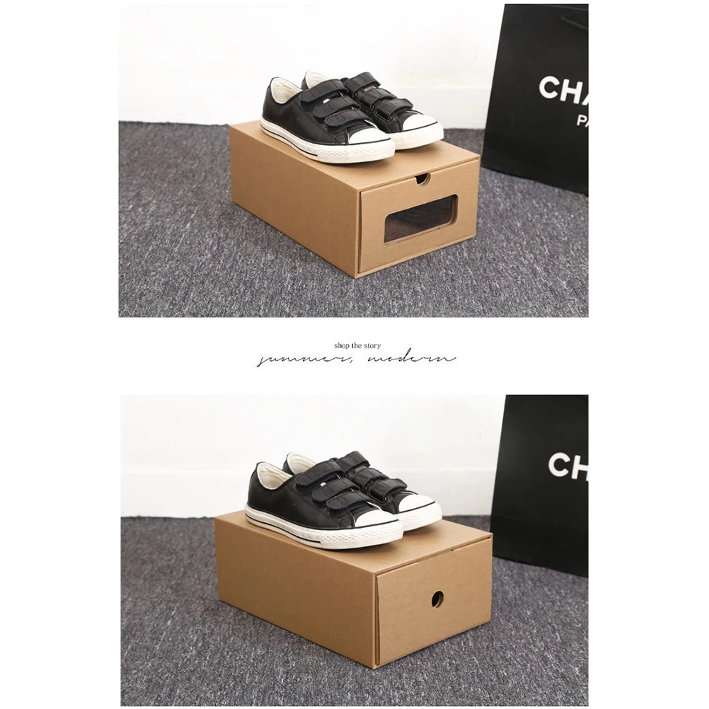 

2pcs Thickened Shoe Box Transparent Drawer-Style Dustproof Storage For Shoes Socks Underwear Scarves 30X21Cm Khaki Home