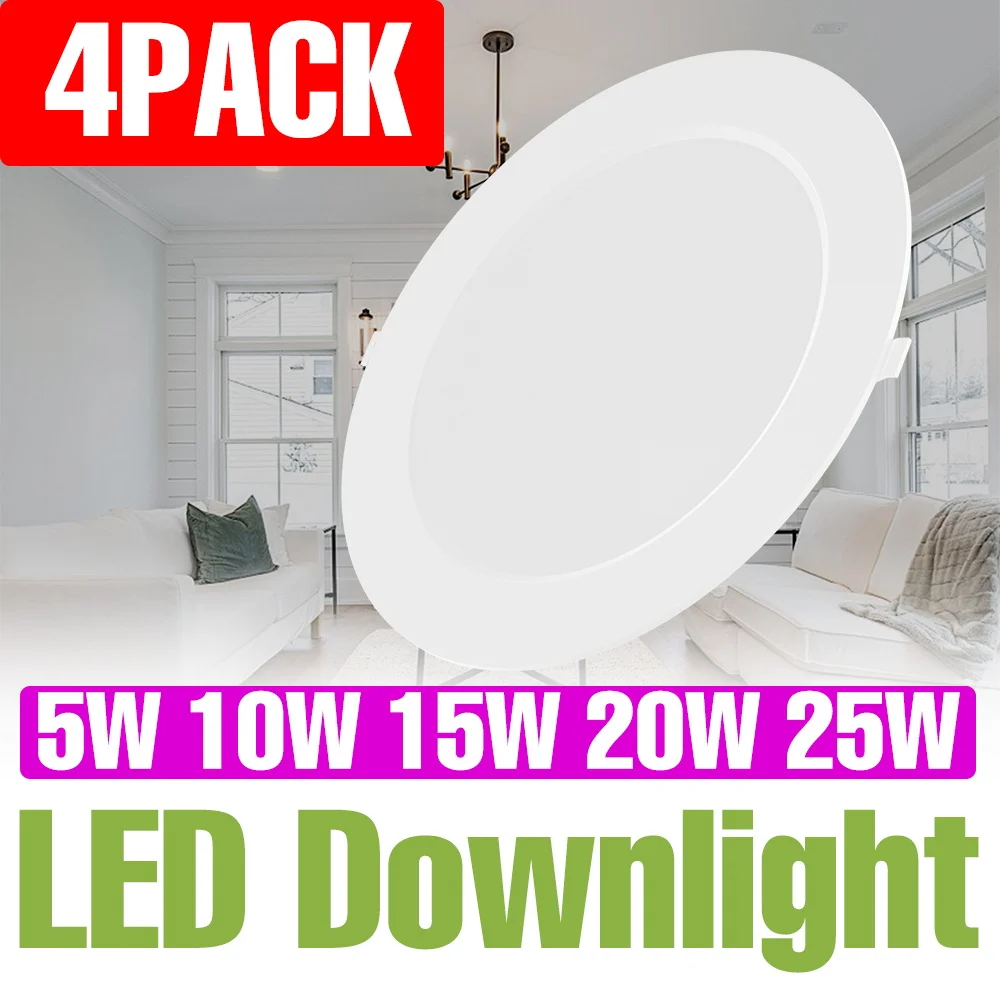 

4 упаковки светодиодных потолочных светильников, круглых встраиваемых потолочных светильников, 220 В, светодиодных панелей, холодного белого цвета, внутреннего освещения, 5 Вт, 10 Вт, 15 Вт, 20 Вт, 25 Вт, без мерцания