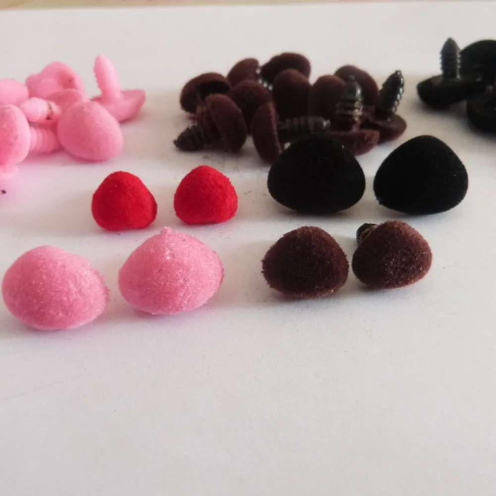 50pcs/lot 12mm to 35mm  pink/red/black/brown flocking  Triangular safety toy nose & soft washer for diy doll findings