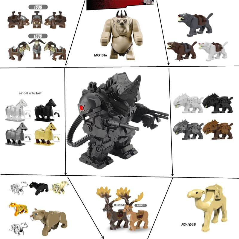 

Creative Magic Middle Series Classic Animals Bikes Building Blocks War Mount Horse Wolf DIY Bricks Toys For Children Xmas Gifts