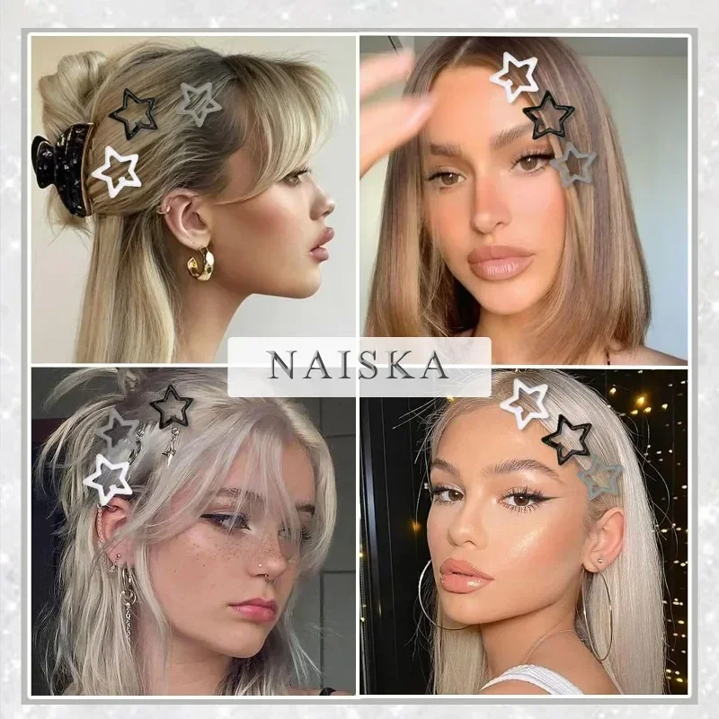 Y2k preto estrela grampos de cabelo headwear para meninas filigrana estrela metal snap clip grampos presilhas jóias de cabelo níquel livre grampo