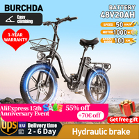 BURCHDA R8S1000W FoldingElectricBike Adult 48V20Ah Lithium BatteryCity CommuterEbike 4.0 FatTire 20'' Powerful MotorFatbike