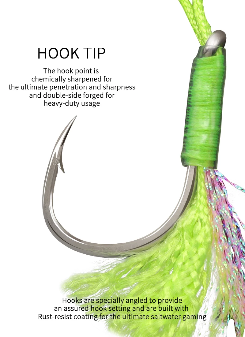 ZYZHE 3 Stück/Set Angelhaken JIG Assist Hooks Größe 1 # -1/0 # Hochkarbon-Stahlhaken für Salzwasser- und Süßwasser-Angeln, Köder-Assist-Haken – Detail 5