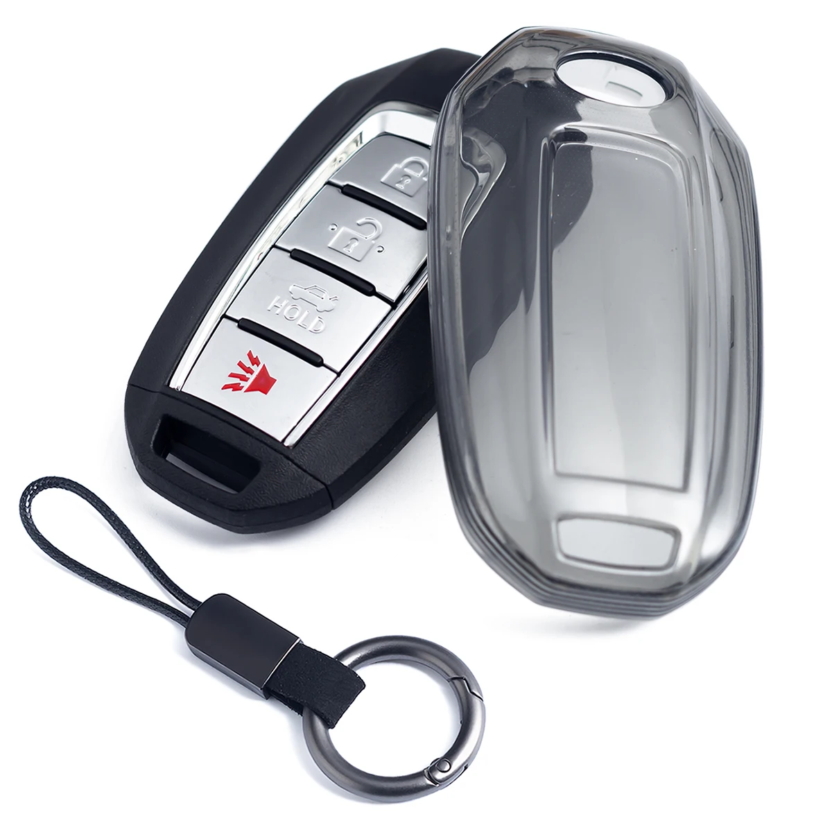 Slim Car Key Fob Case Cover Keychain Holder For Infiniti Q50 Q60 QX50 QX55 QX60 Accessories Black Transparent