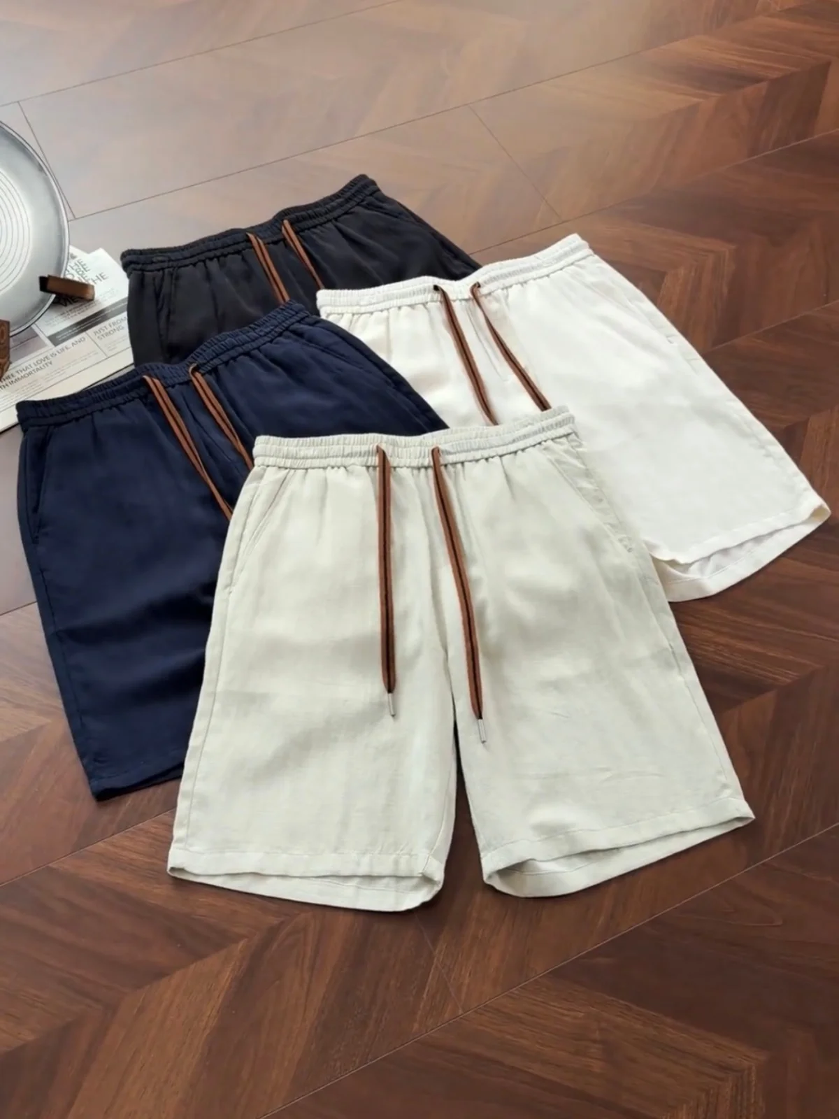 Summer Lightweight Lenzing Linen Cool Feeling Casual Shorts Men's Simple Versatile Skin-friendly Breathable Sporty Five-Quart...